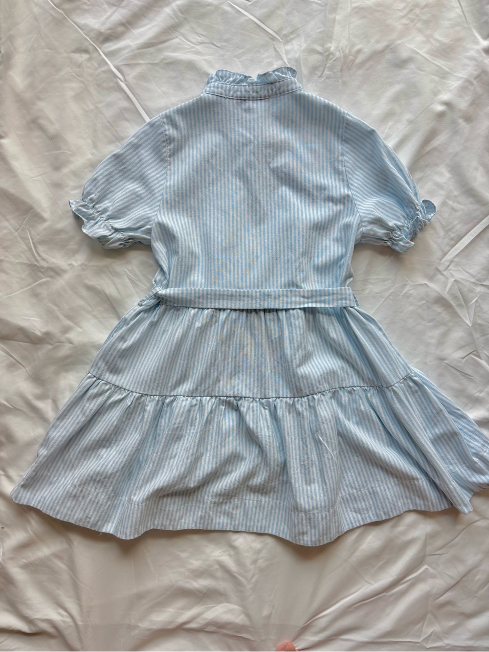 She + Sky  Blue and White Striped Ruffle Collar Tie-Waist Dress - Picture 3 of 7